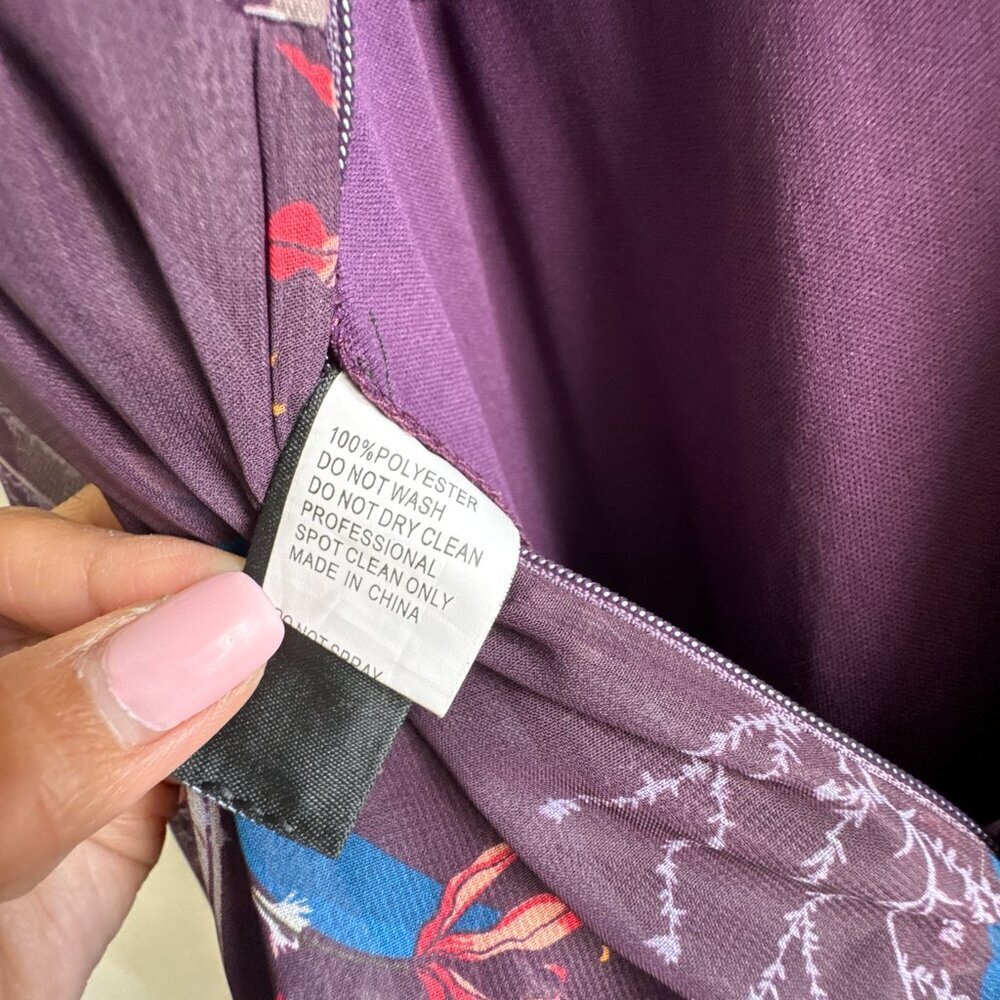 Ieena for Mac Duggal Purple Floral Long Sleeve Tiered Gown Size 0 - Picture 10 of 14